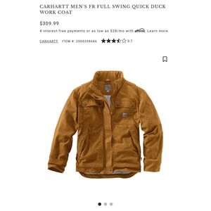 Carhartt Mens FR Full Swing Quick Duck Work Coat Brown 3XLT OJ2182-FRM NEW